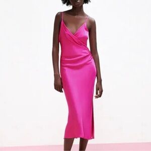 Zara Draped Lingerie-Style Midi Dress - Pink
